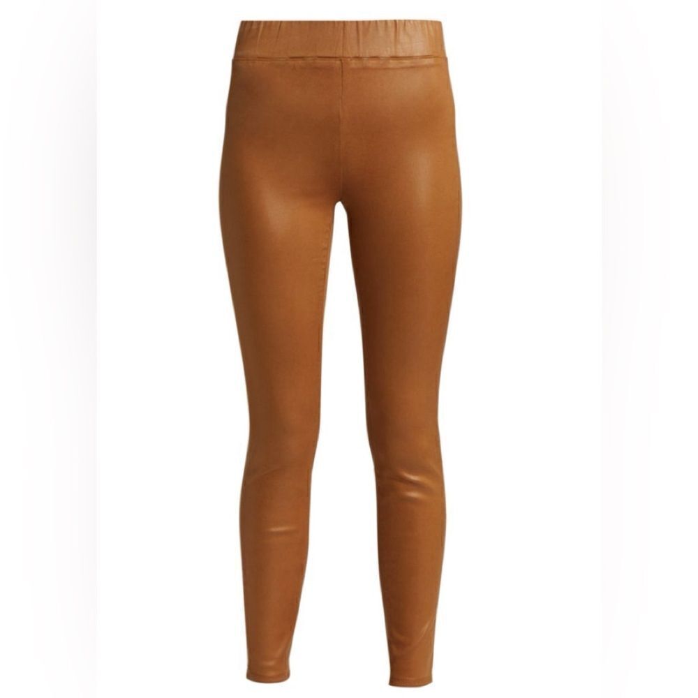 L’AGENCE coated skinny jeans in tan Rochelle high rise pull on legging. L/G